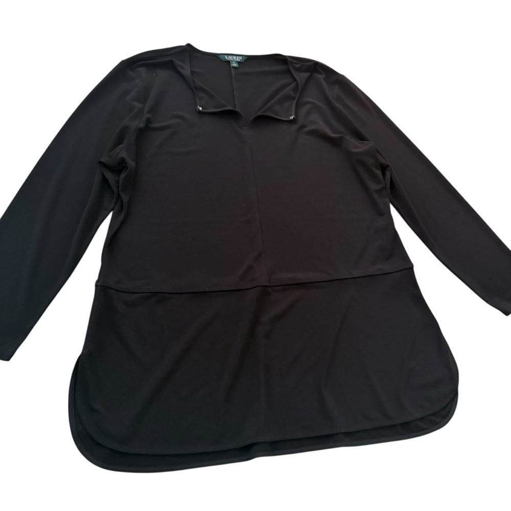 Lauren Ralph Lauren Black Tunic Top Minimalist Quite Luxury Flowy Relaxed Fit - Picture 3 of 4